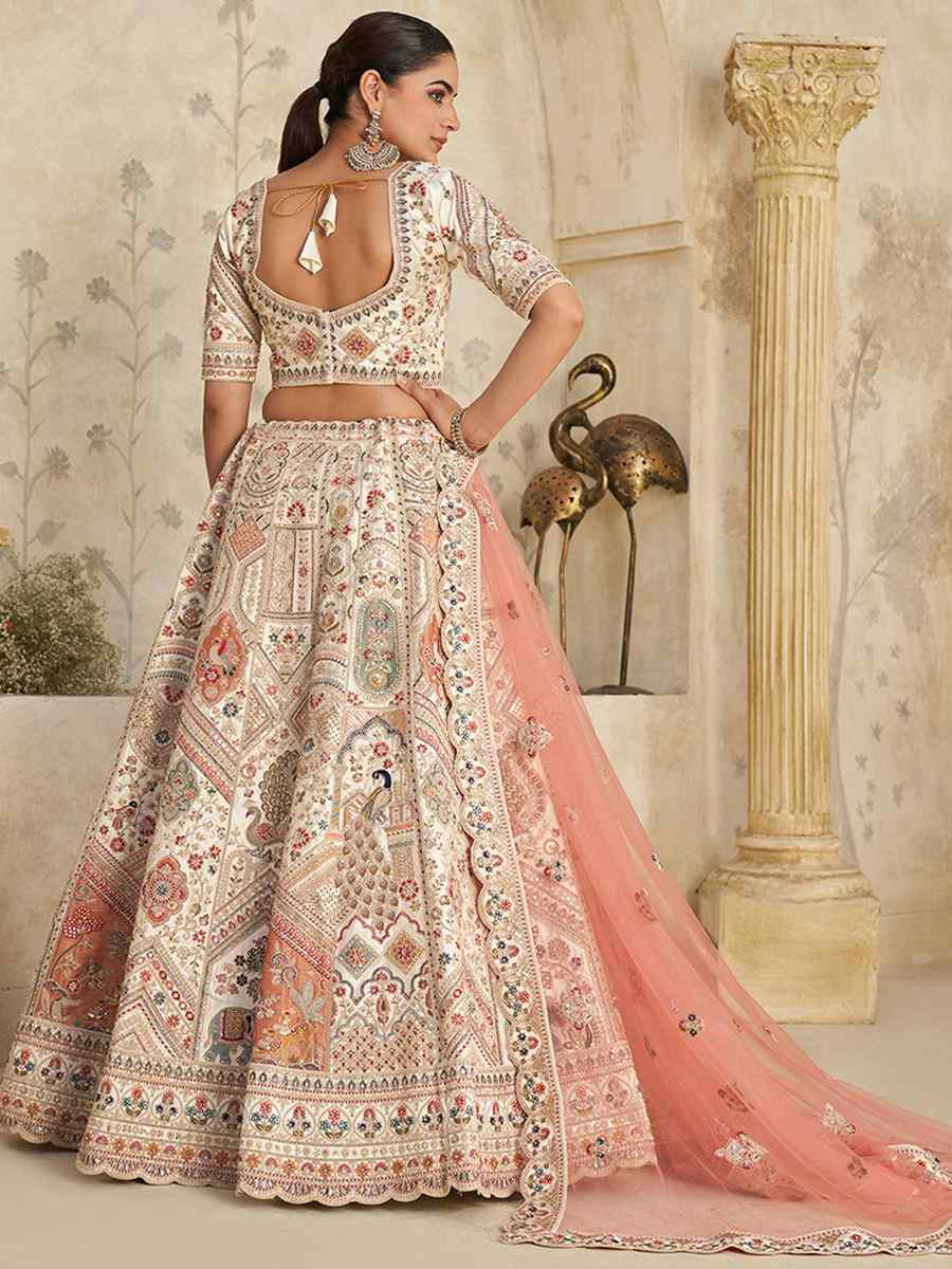 Cream Silk Embroidered Wedding Reception Festival Heavy Border Lehenga Choli