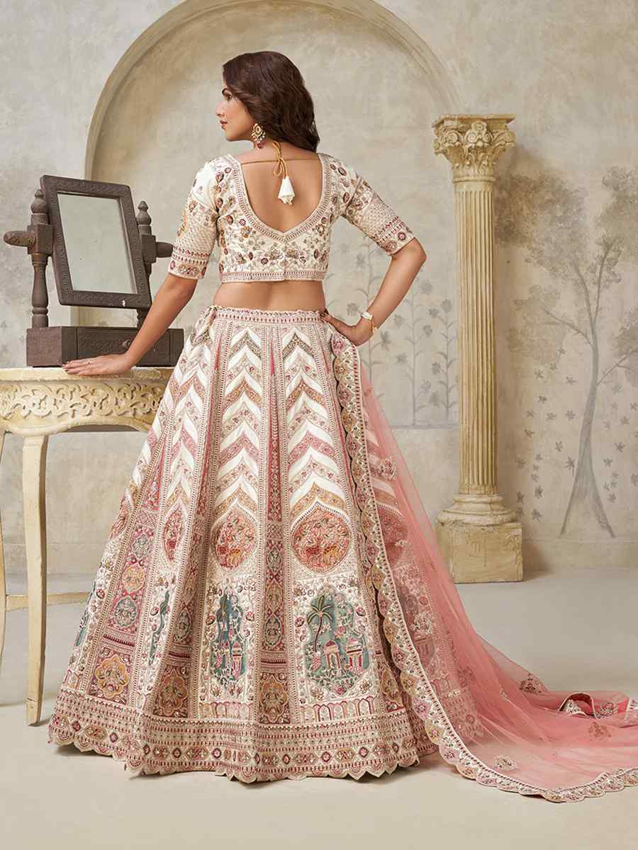 Cream Silk Embroidered Wedding Reception Festival Heavy Border Lehenga Choli