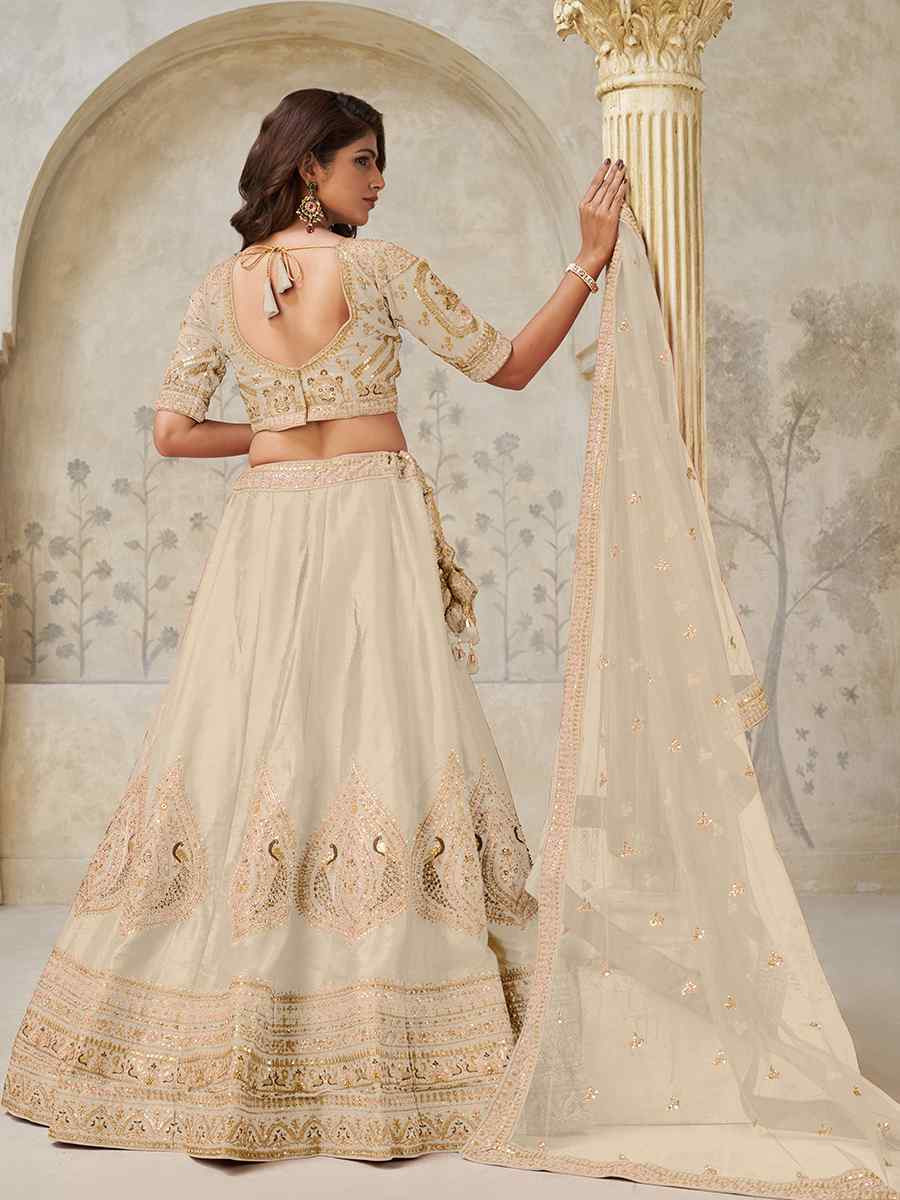 Cream Silk Embroidered Wedding Reception Festival Heavy Border Lehenga Choli