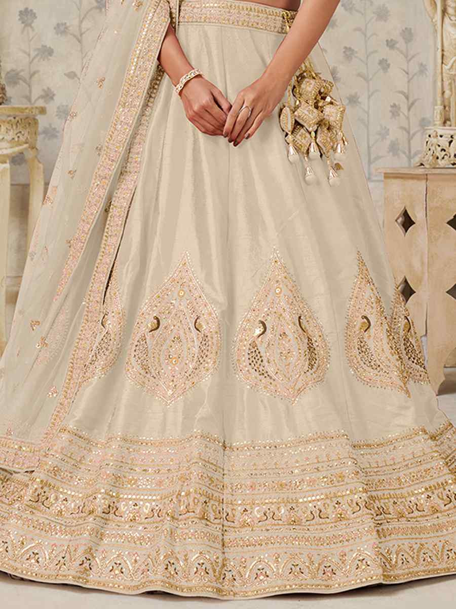 Cream Silk Embroidered Wedding Reception Festival Heavy Border Lehenga Choli