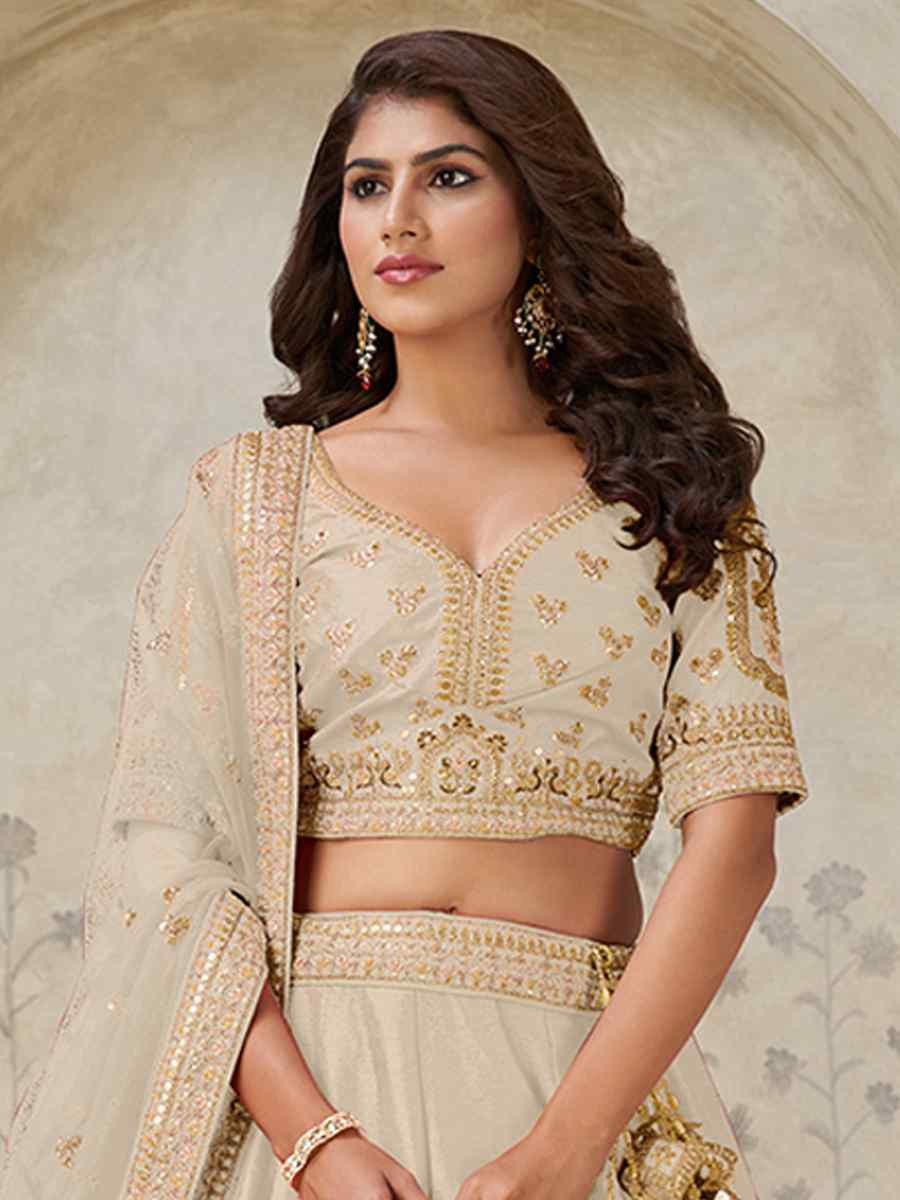Cream Silk Embroidered Wedding Reception Festival Heavy Border Lehenga Choli