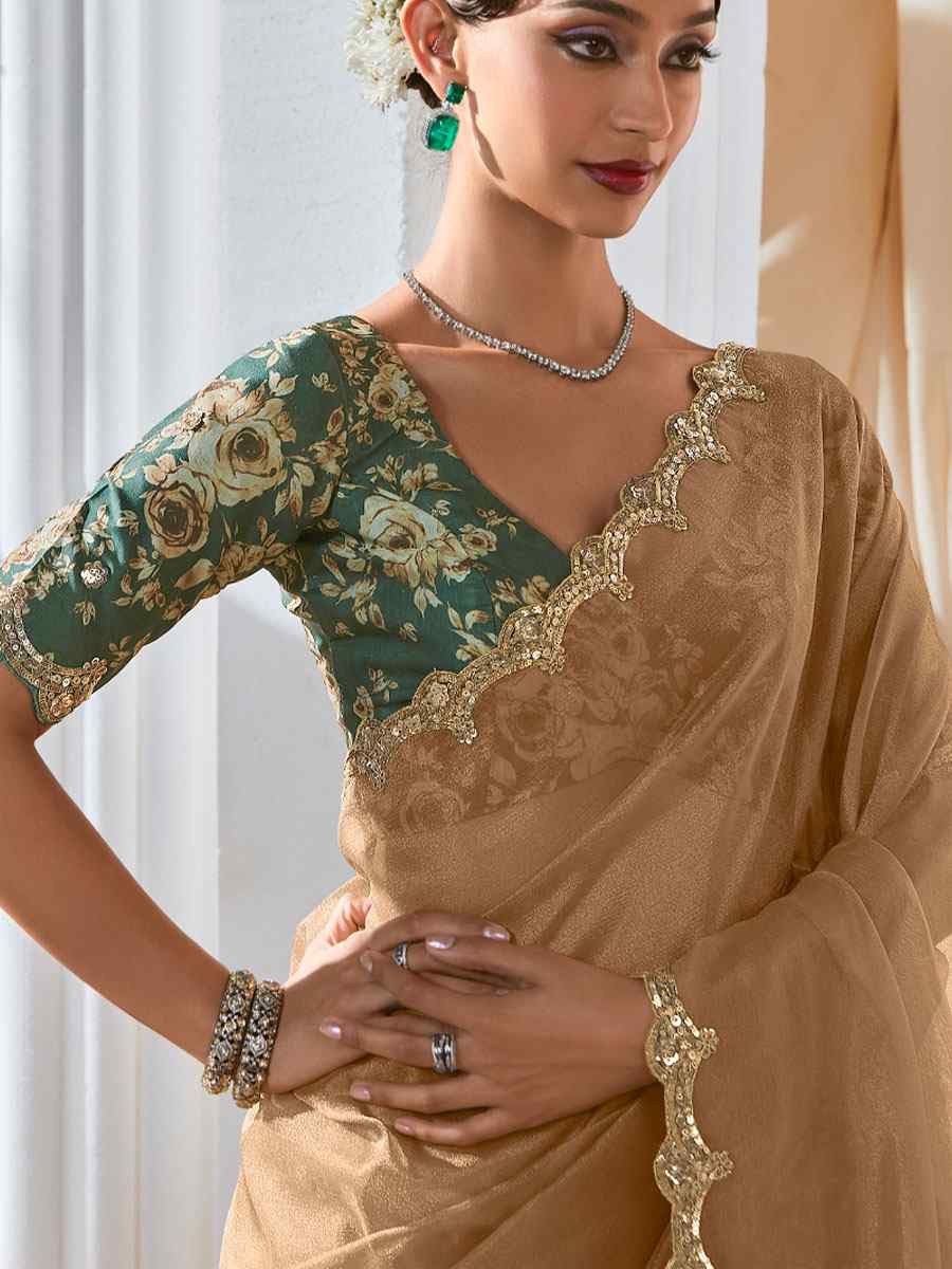 Cream Silk Embroidery Traditional Bridal Reception Festival Wedding Fancy Heavy Border Saree