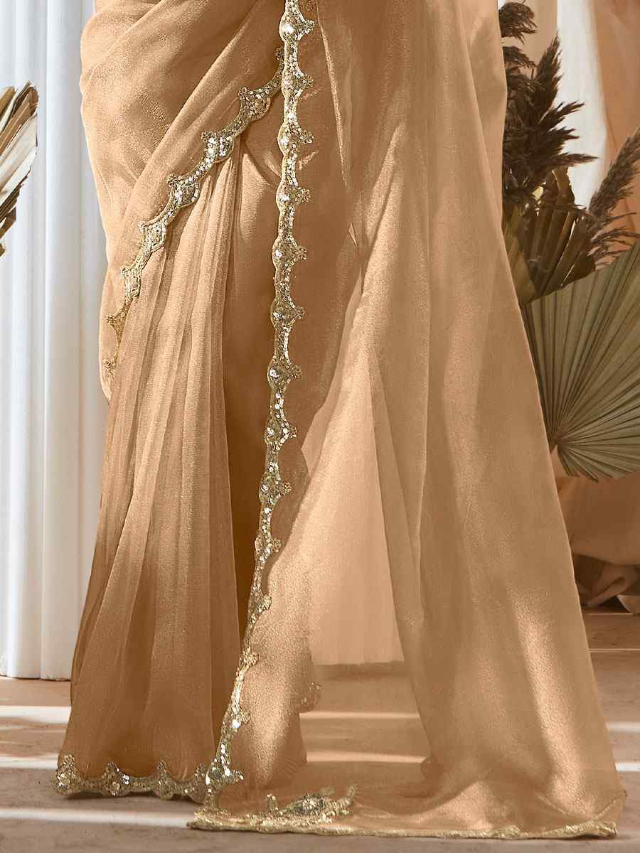 Cream Silk Embroidery Traditional Bridal Reception Festival Wedding Fancy Heavy Border Saree