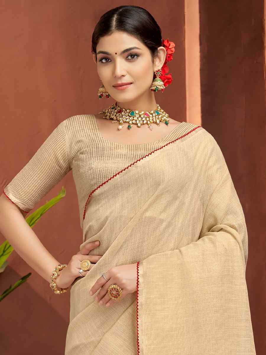 Cream Silk Handwoven Festival Wedding Fancy Heavy Border Saree