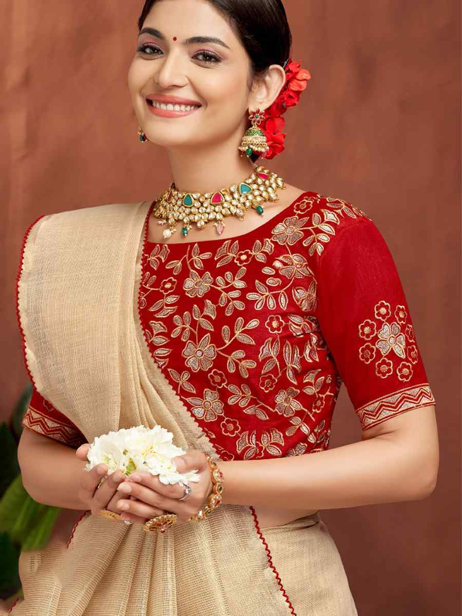 Cream Silk Handwoven Festival Wedding Fancy Heavy Border Saree