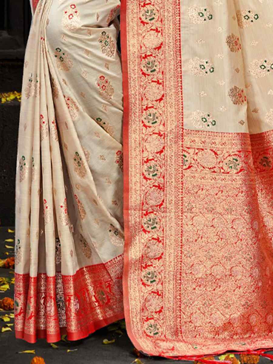 Cream Silk Handwoven Festival Wedding Fancy Heavy Border Saree