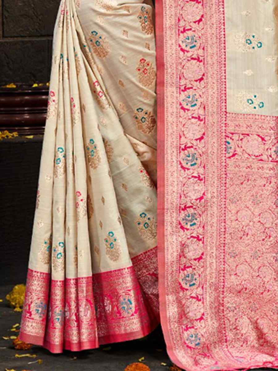 Cream Silk Handwoven Festival Wedding Fancy Heavy Border Saree