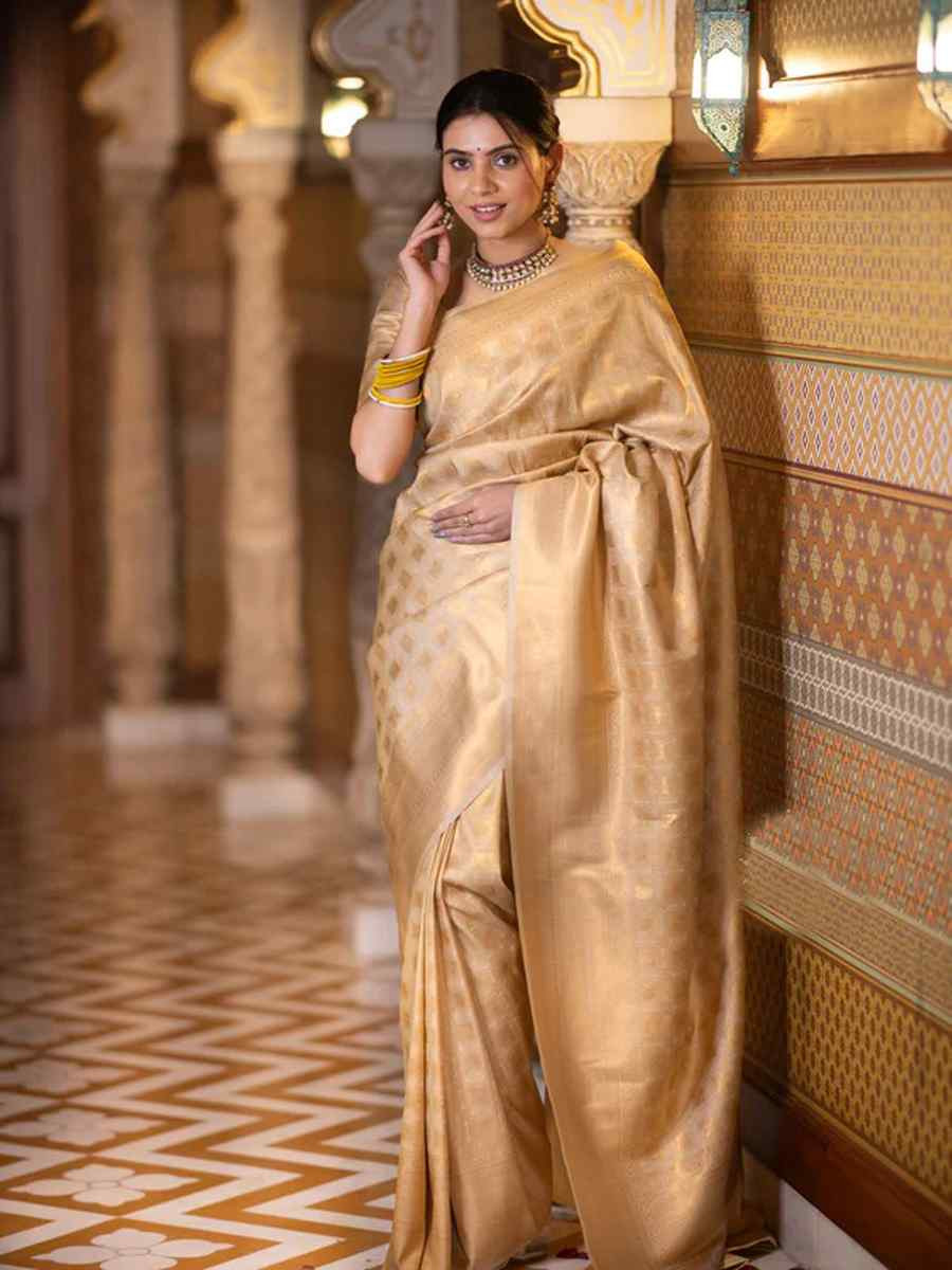 Cream Silk Handwoven Festival Wedding Fancy Heavy Border Saree