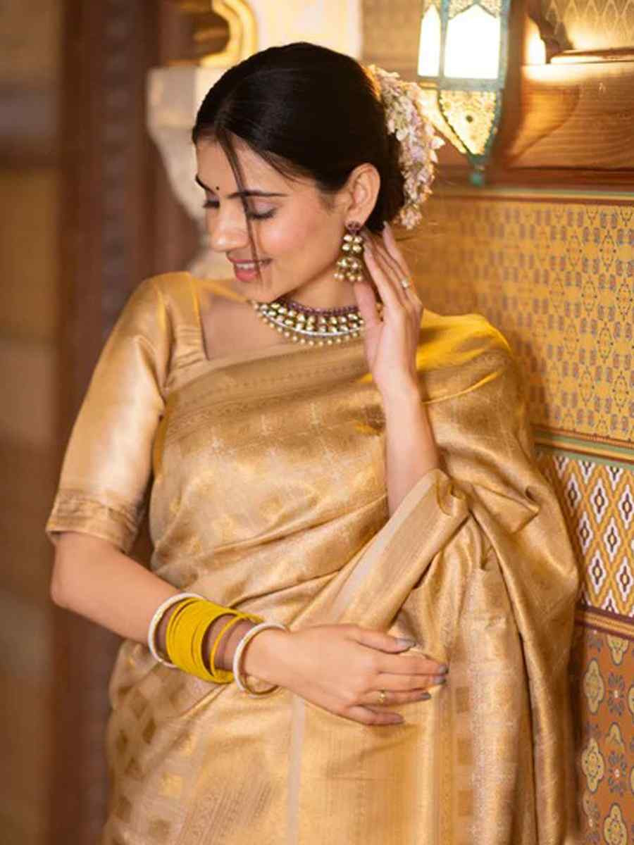 Cream Silk Handwoven Festival Wedding Fancy Heavy Border Saree