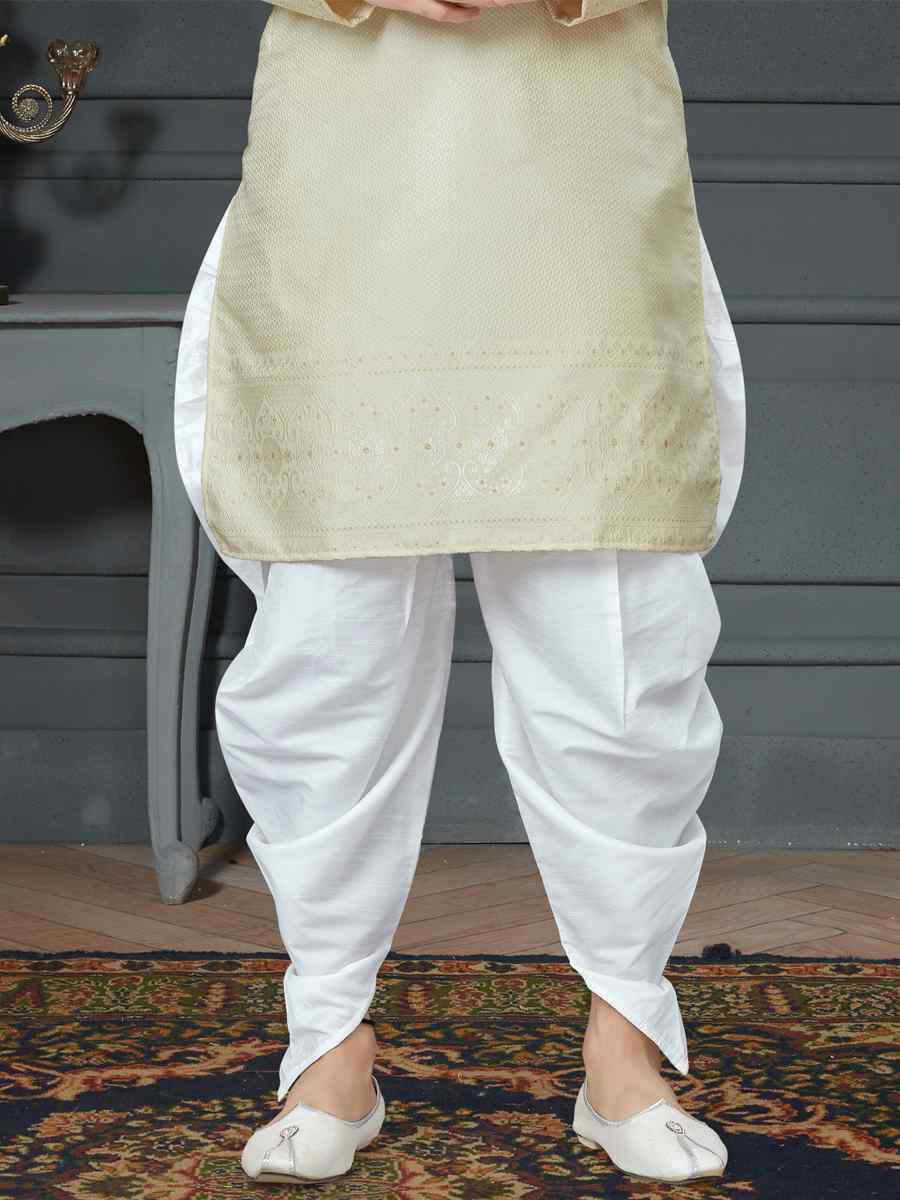 Cream Silk Jacquard Woven Festival Kurta