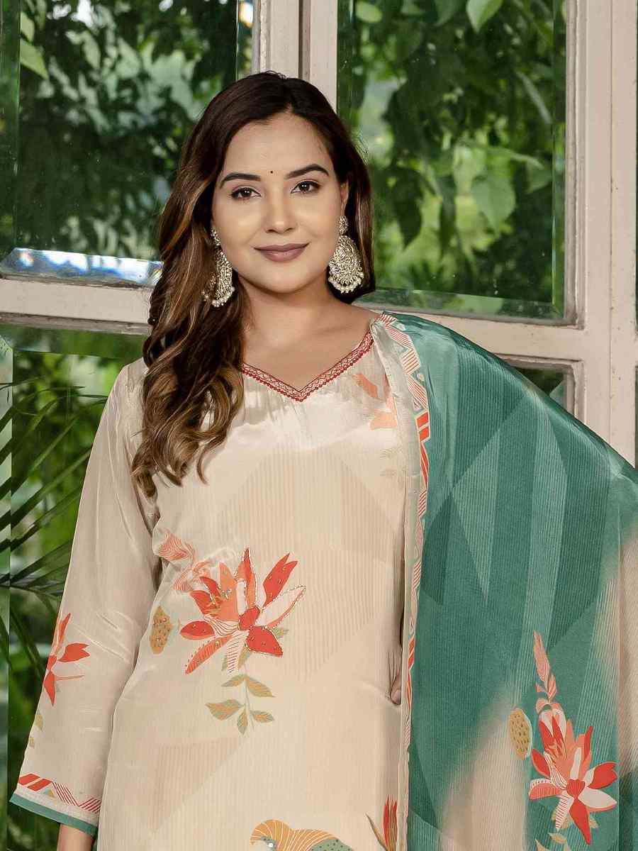Cream Silk Printed Embroidery Party Wedding Festival Casual Ready Pant Salwar Kameez