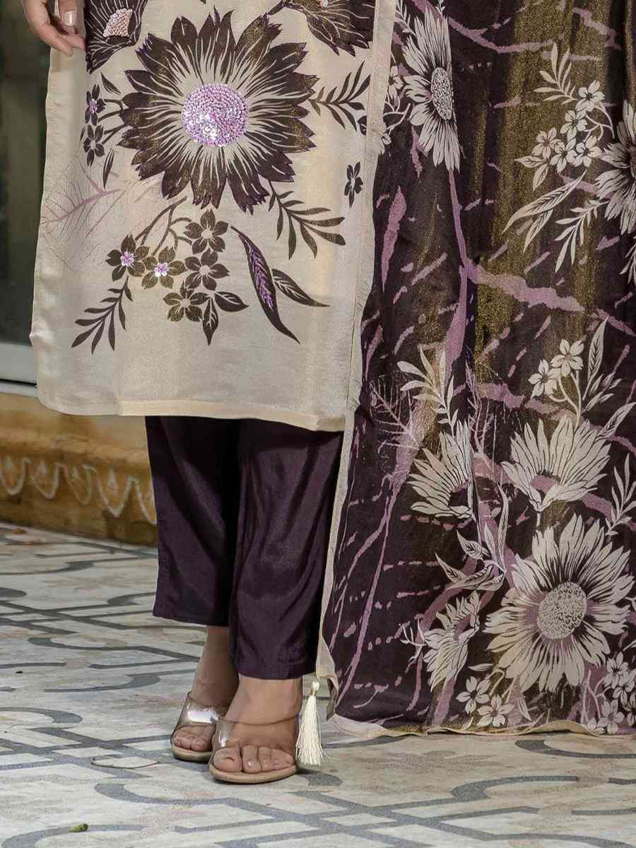 Cream Silk Printed Embroidery Party Wedding Festival Casual Ready Pant Salwar Kameez