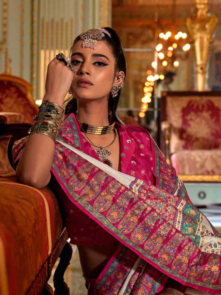 Cream Silk Printed Festival Wedding Fancy Heavy Border Saree