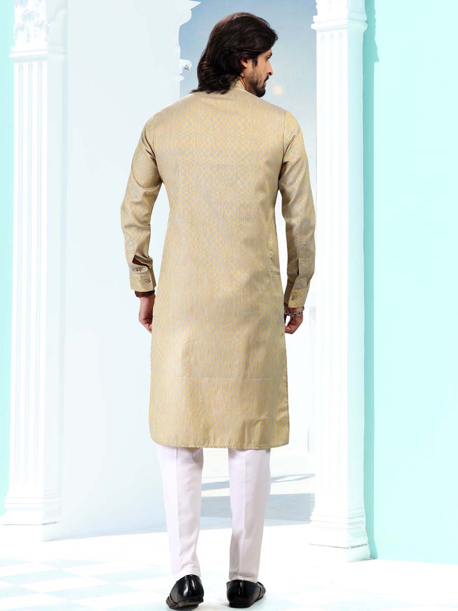 Cream Silk Woven Festival Casual Kurta