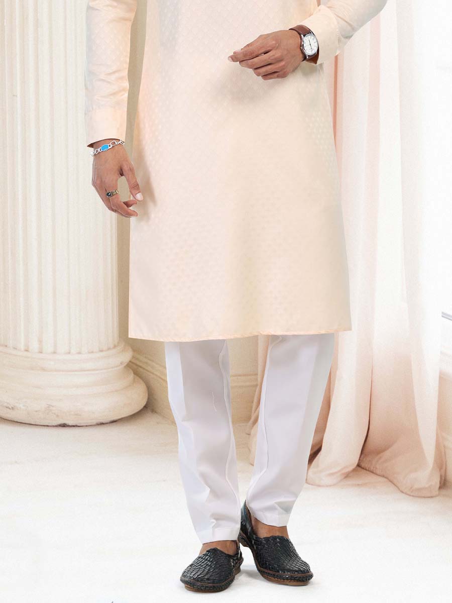 Cream Silk Woven Festival Casual Kurta