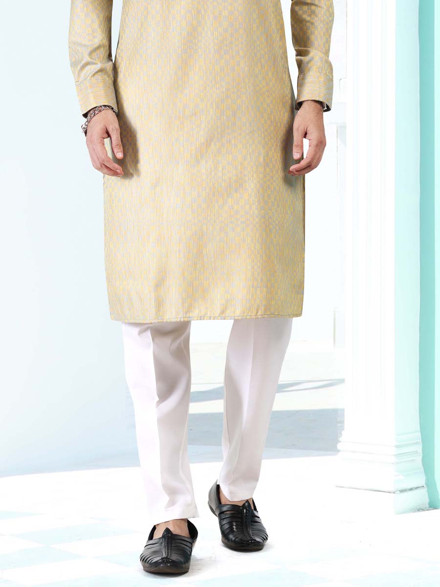 Cream Silk Woven Festival Casual Kurta