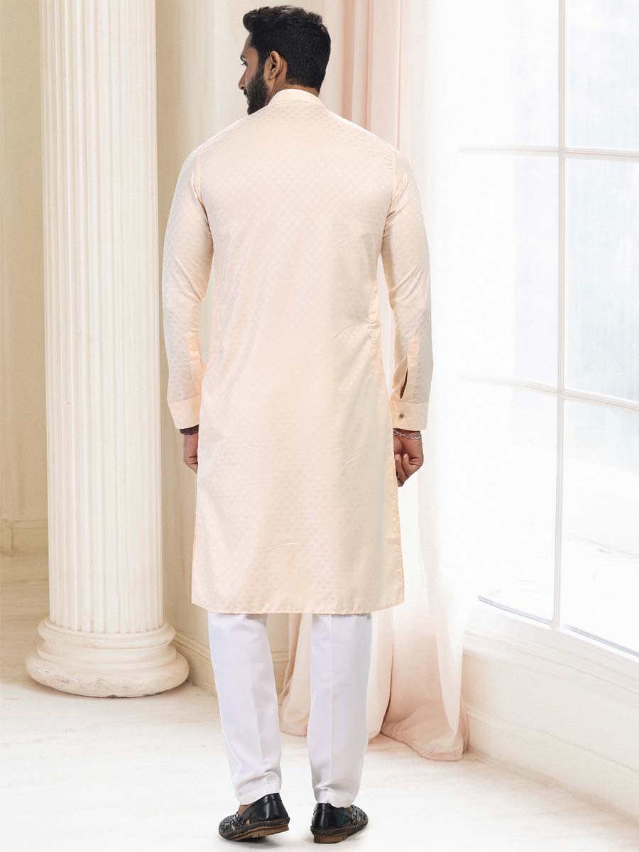 Cream Silk Woven Festival Casual Kurta