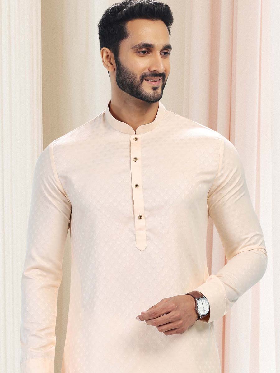 Cream Silk Woven Festival Casual Kurta