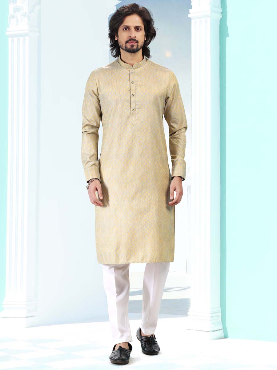 Cream Silk Woven Festival Casual Kurta