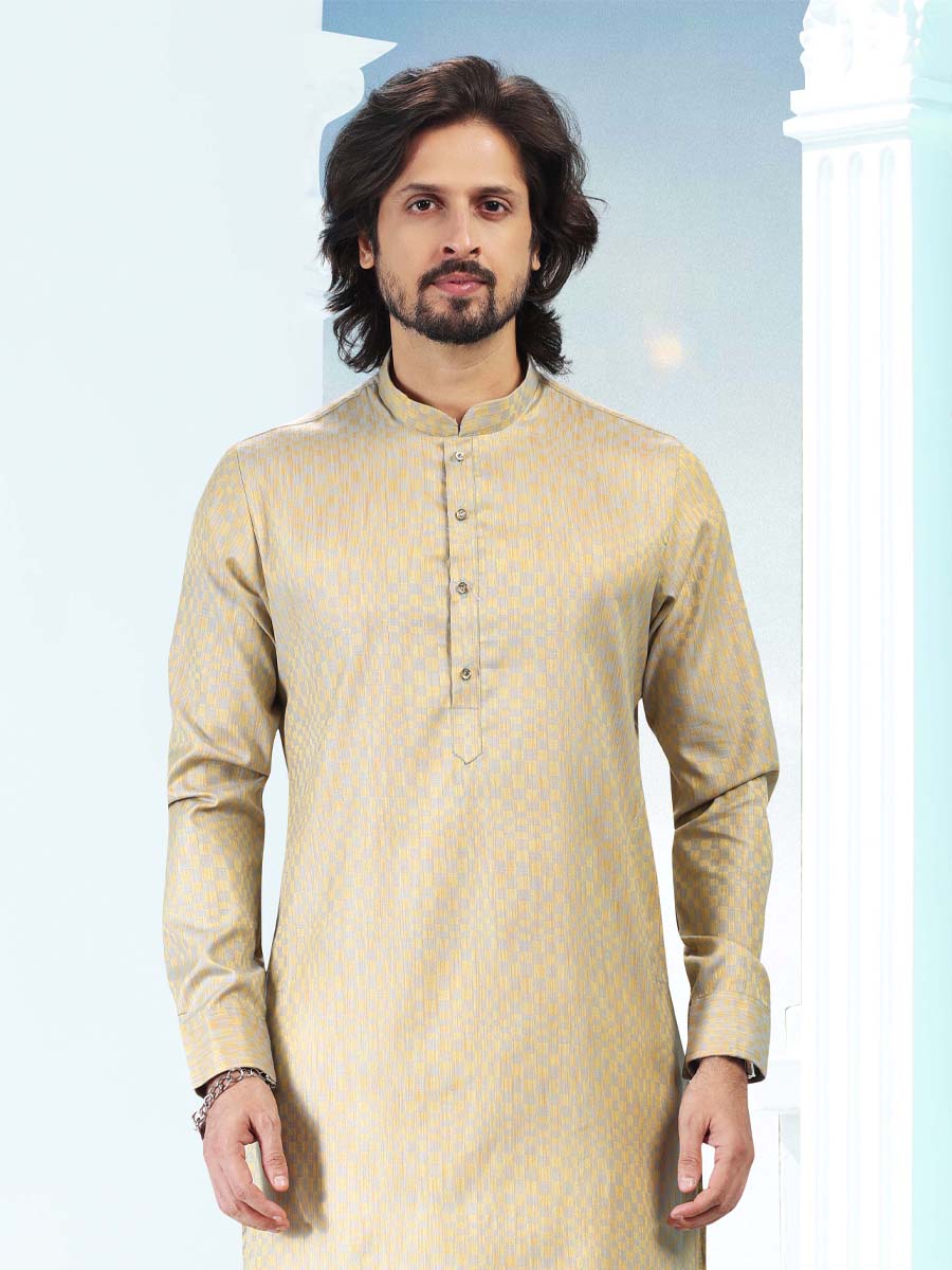 Cream Silk Woven Festival Casual Kurta
