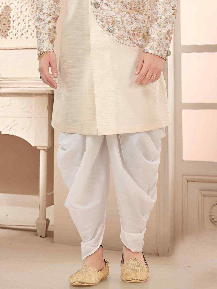 Cream Silk Woven Festival Wedding Kurta