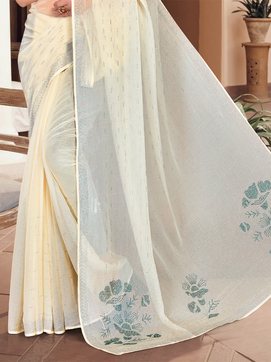 Cream Simmer Silk Handwoven Party Festival Classic Style Saree