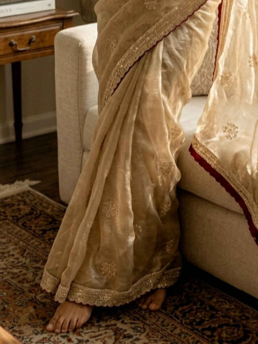 Cream Soft Frendy Satin Embroidery Sequins Zari Wedding Reception Party Festival Casual Heavy Border Sarees