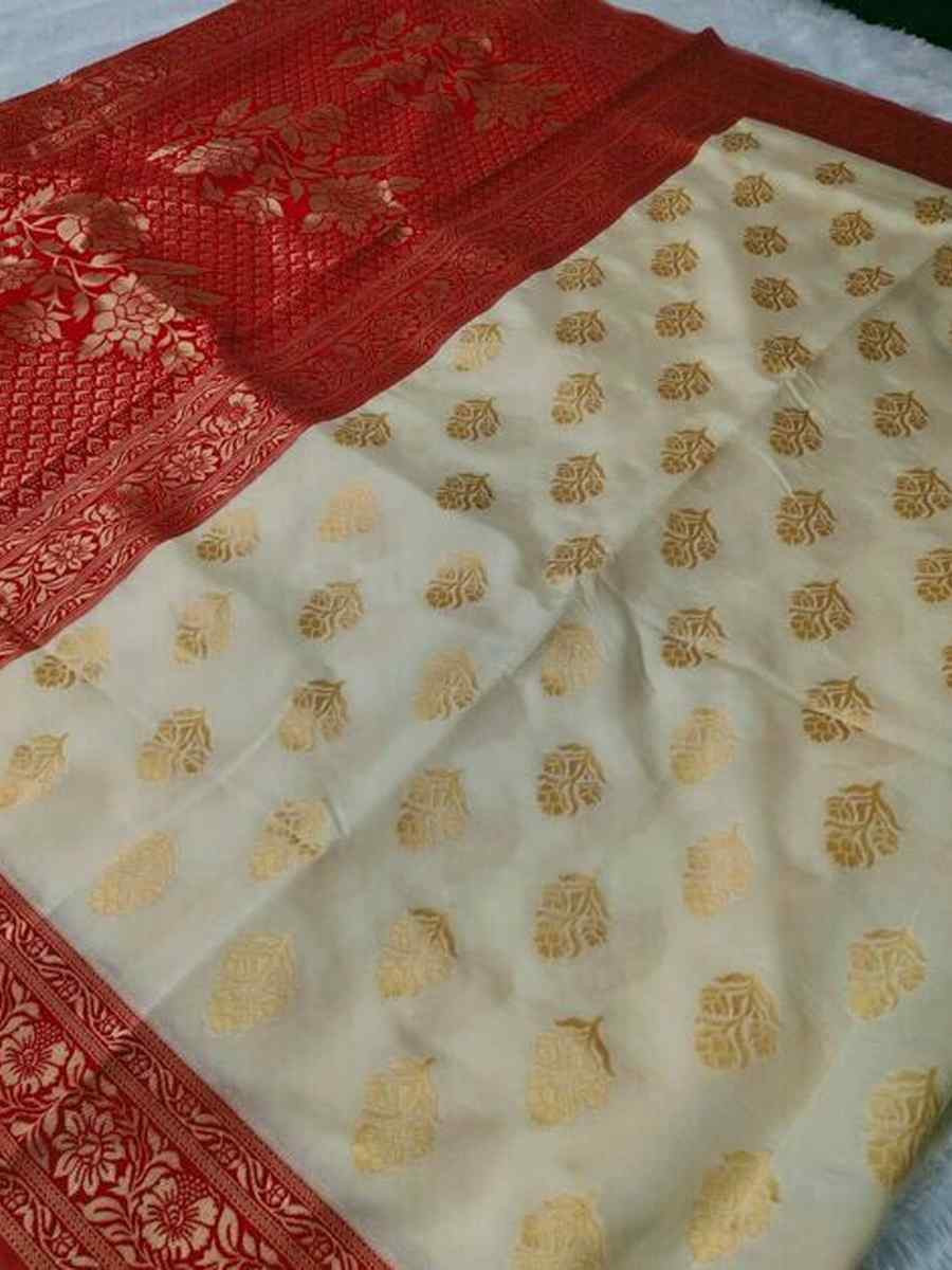 Cream Soft Lichi Silk Jacquard Festival Wear Fancy Heavy Border Saree