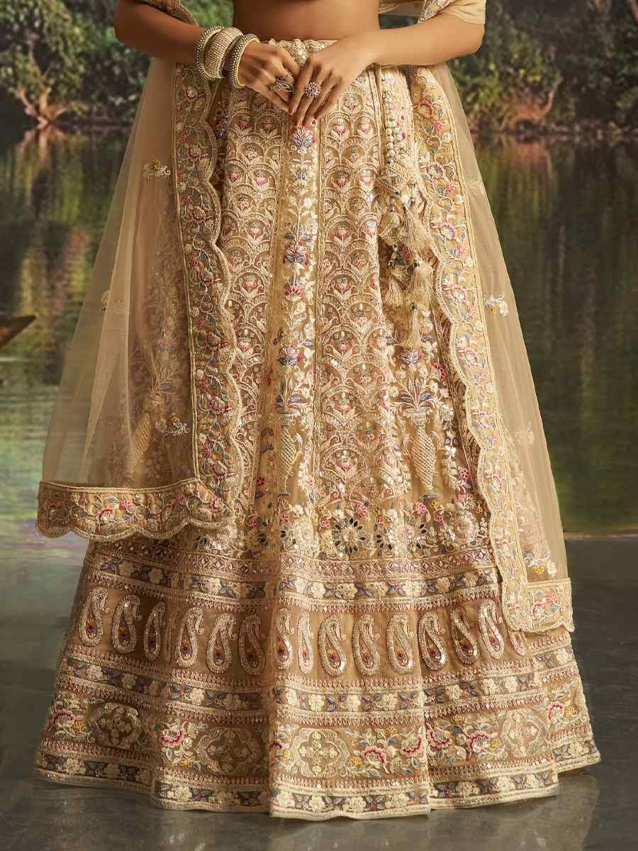 Cream Soft Net Embroidered Festival Wedding Party Reception Heavy Border Lehenga Choli