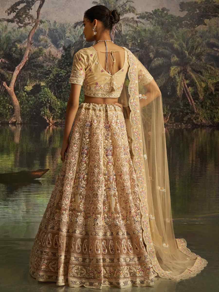 Cream Soft Net Embroidered Festival Wedding Party Reception Heavy Border Lehenga Choli