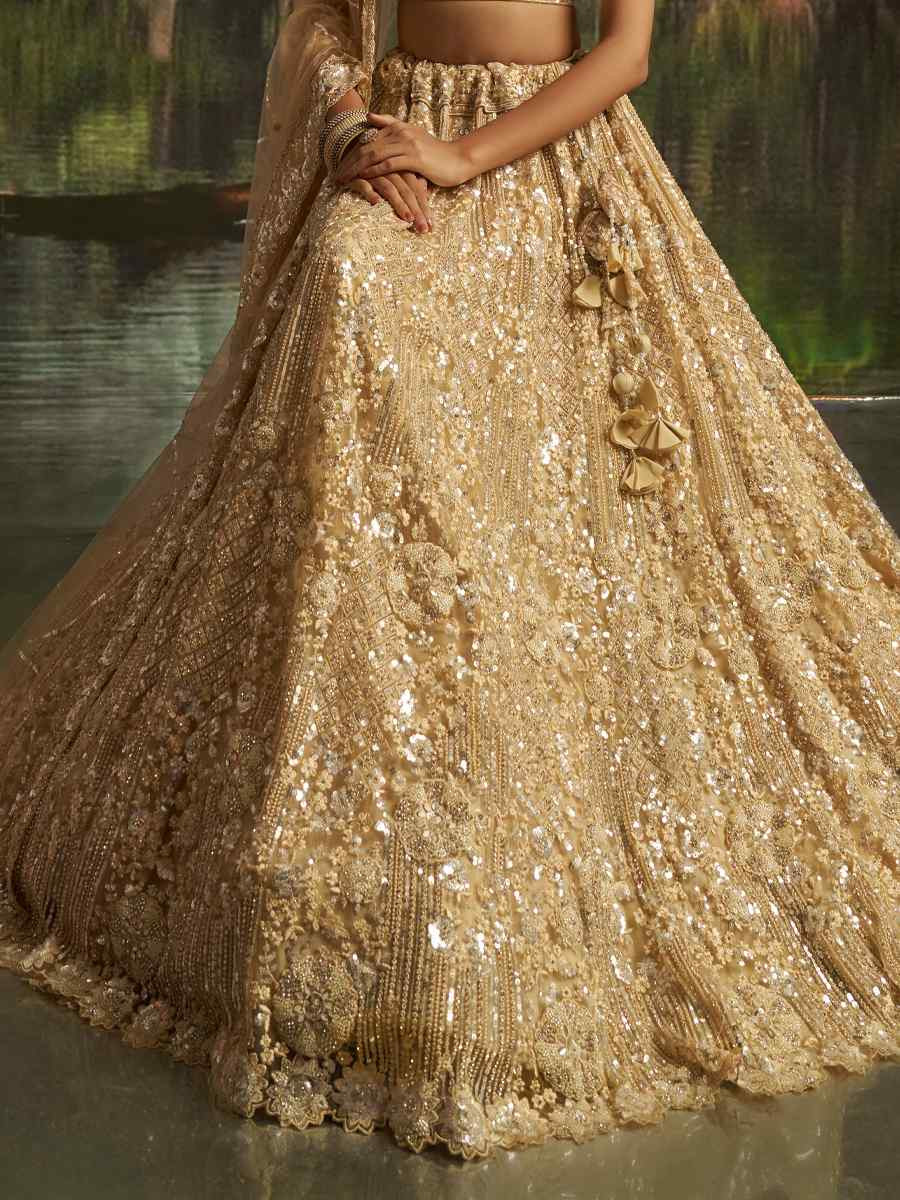 Cream Soft Net Embroidered Festival Wedding Party Reception Heavy Border Lehenga Choli