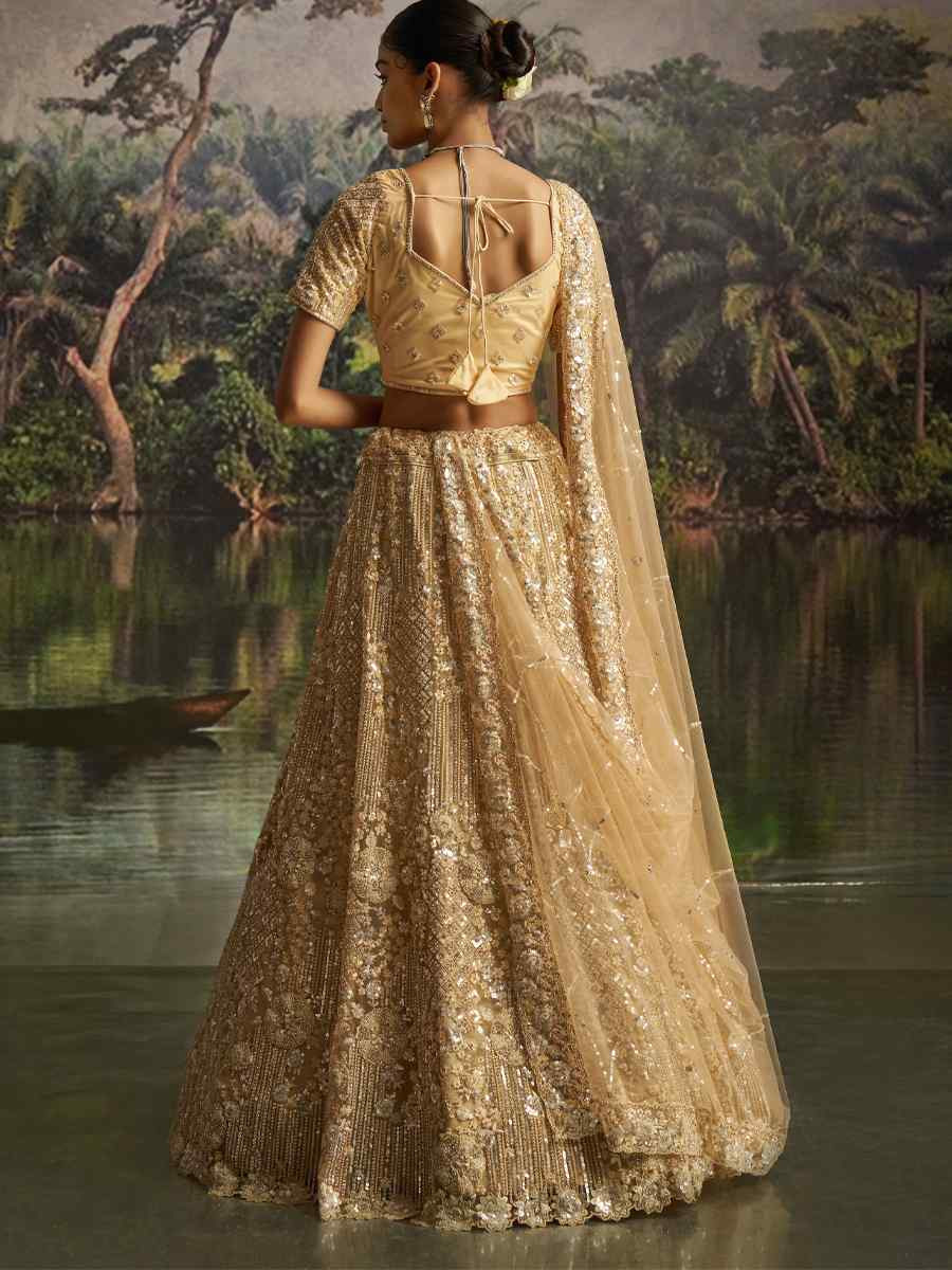 Cream Soft Net Embroidered Festival Wedding Party Reception Heavy Border Lehenga Choli