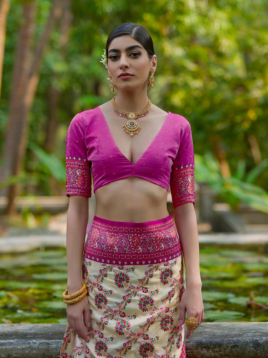 Cream Soft Pashmina Silk Zari Handwoven Casual Reception Festival Wedding Fancy Classic Heavy Border Sarees