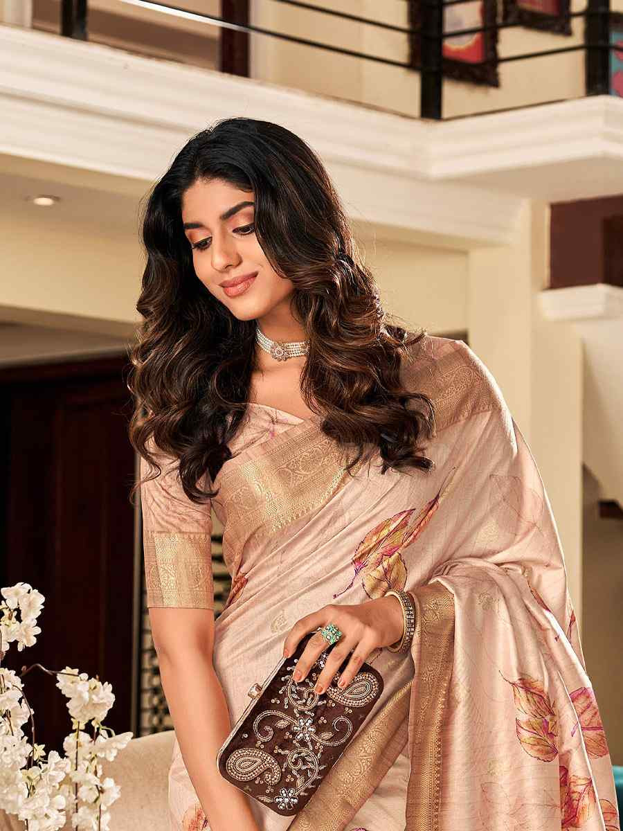 Cream Soft Silk Handwoven Festival Wedding Fancy Heavy Border Saree