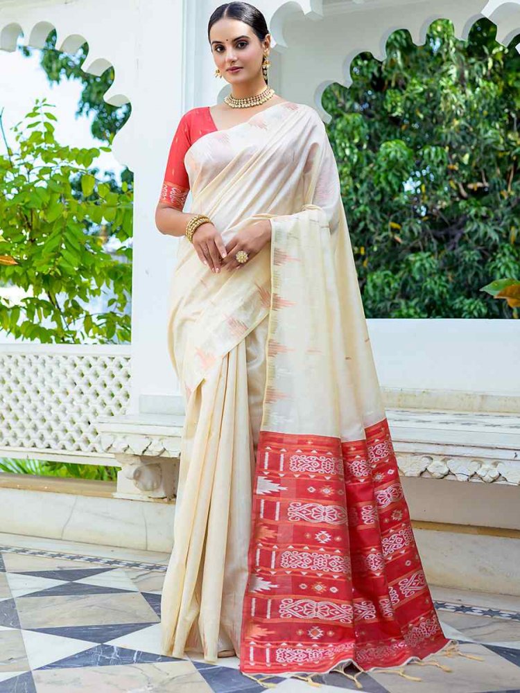 Cream South Silk Handwoven Wedding Festival Heavy Border Saree