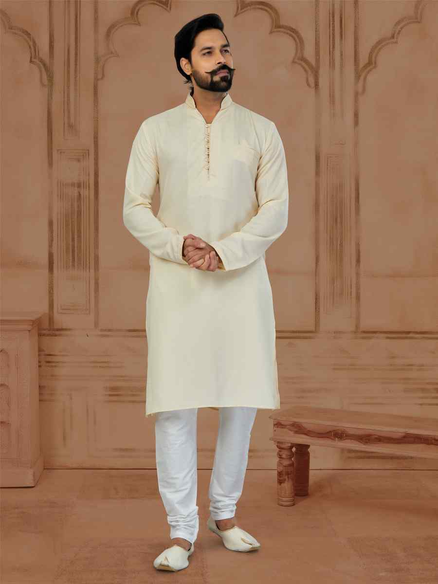Cream Star Silk Printed Festival Kurta