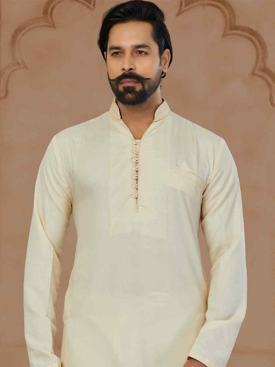 Cream Star Silk Printed Festival Kurta