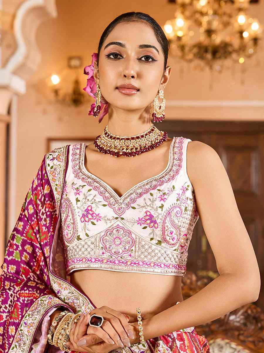 Cream Tissue Embroidered Wedding Reception Festival Heavy Border Lehenga Choli