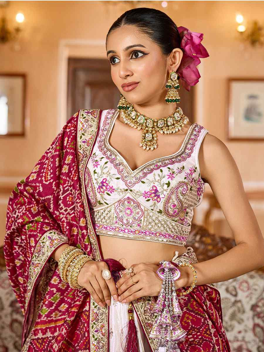 Cream Tissue Embroidered Wedding Reception Festival Heavy Border Lehenga Choli