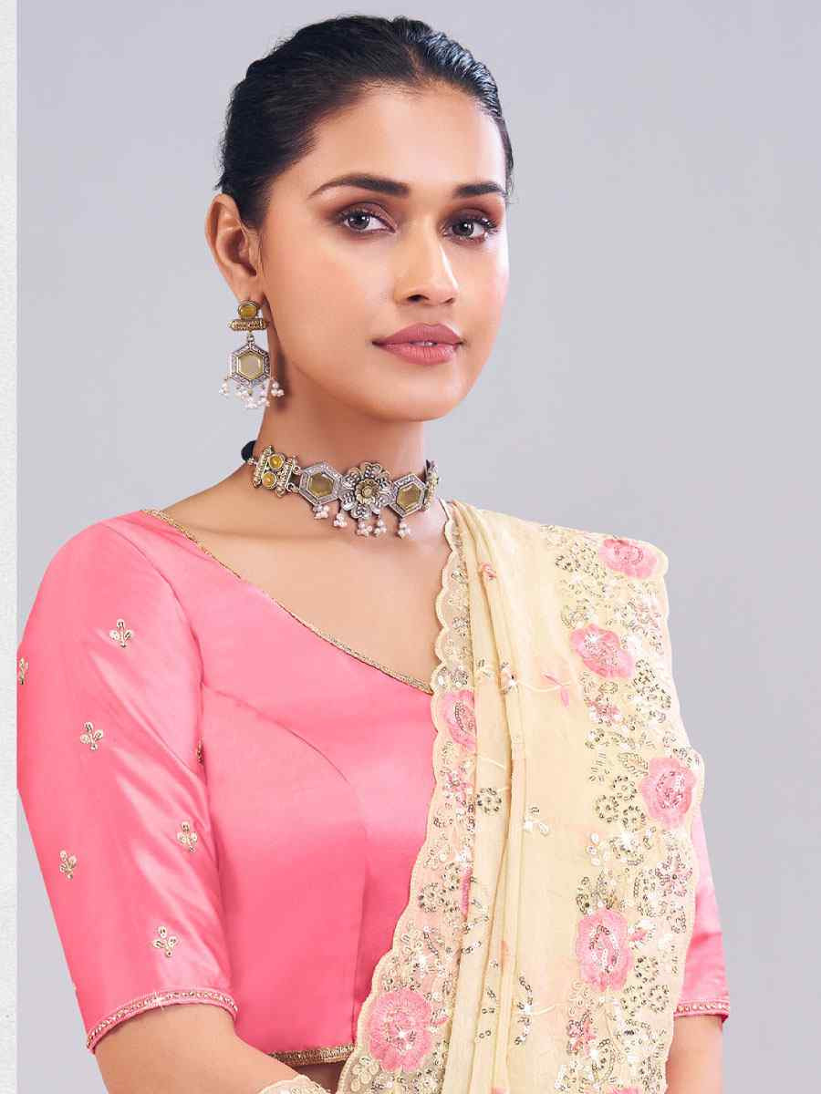 Cream Tissue Silk Embroidery Traditional Bridal Reception Festival Wedding Fancy Heavy Border Saree