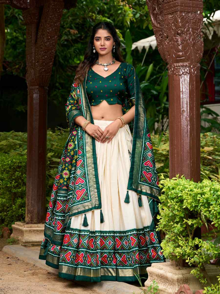 Cream Tussar Silk Embroidered Party Reception Wedding Lehenga Choli