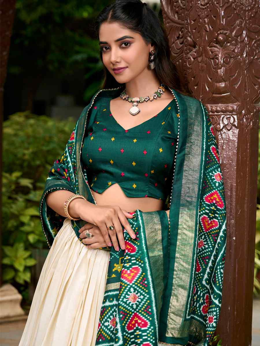 Cream Tussar Silk Embroidered Party Reception Wedding Lehenga Choli