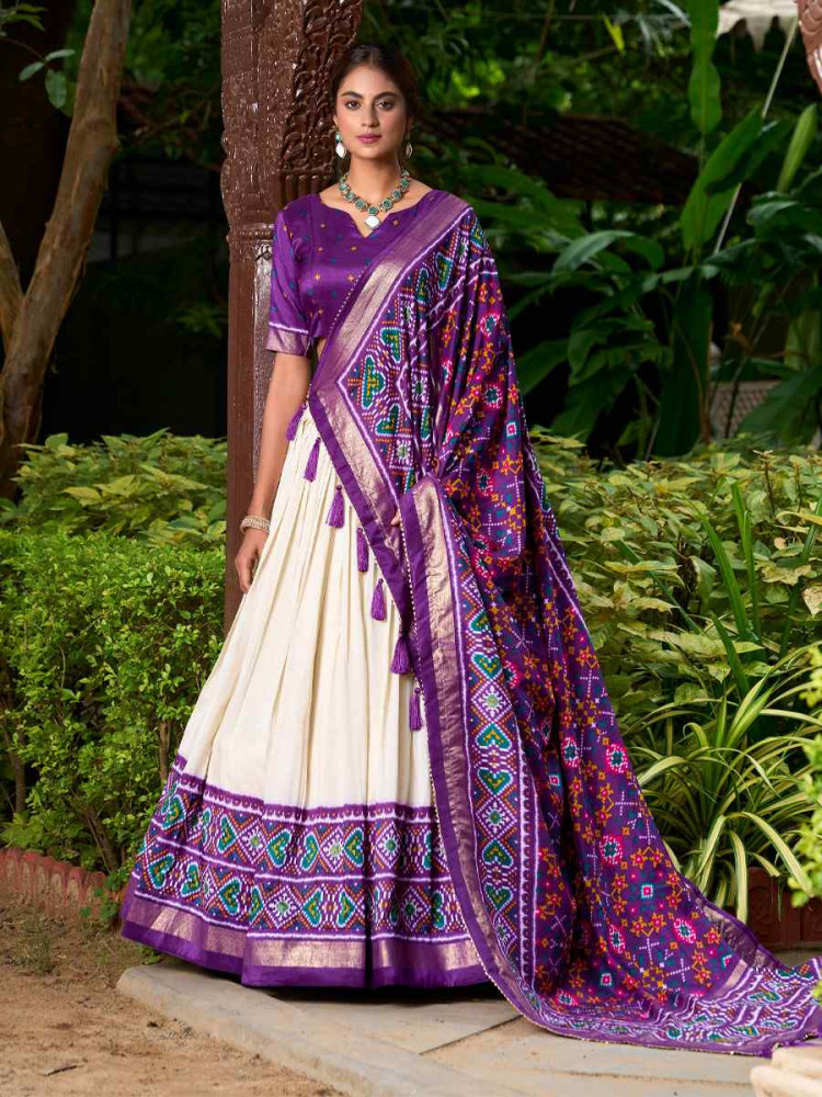 Cream Tussar Silk Embroidered Party Reception Wedding Lehenga Choli
