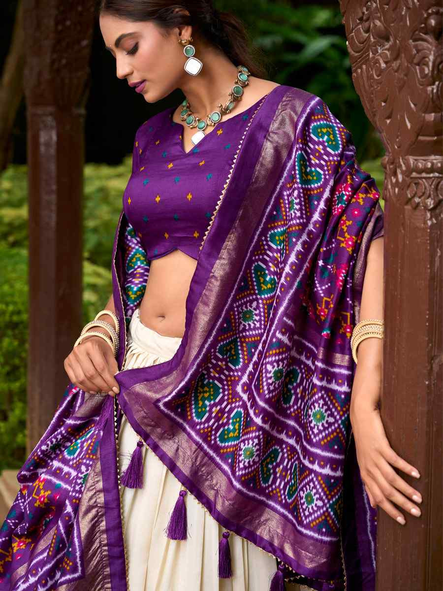 Cream Tussar Silk Embroidered Party Reception Wedding Lehenga Choli