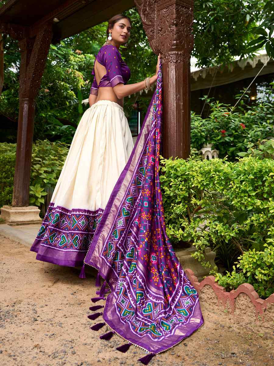Cream Tussar Silk Embroidered Party Reception Wedding Lehenga Choli
