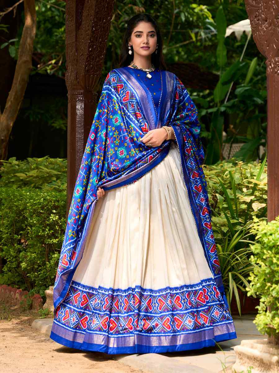 Cream Tussar Silk Embroidered Party Reception Wedding Lehenga Choli