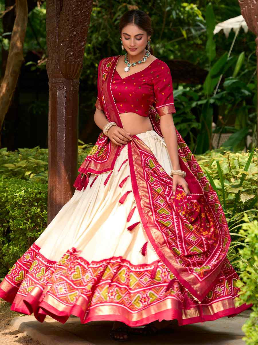 Cream Tussar Silk Embroidered Party Reception Wedding Lehenga Choli