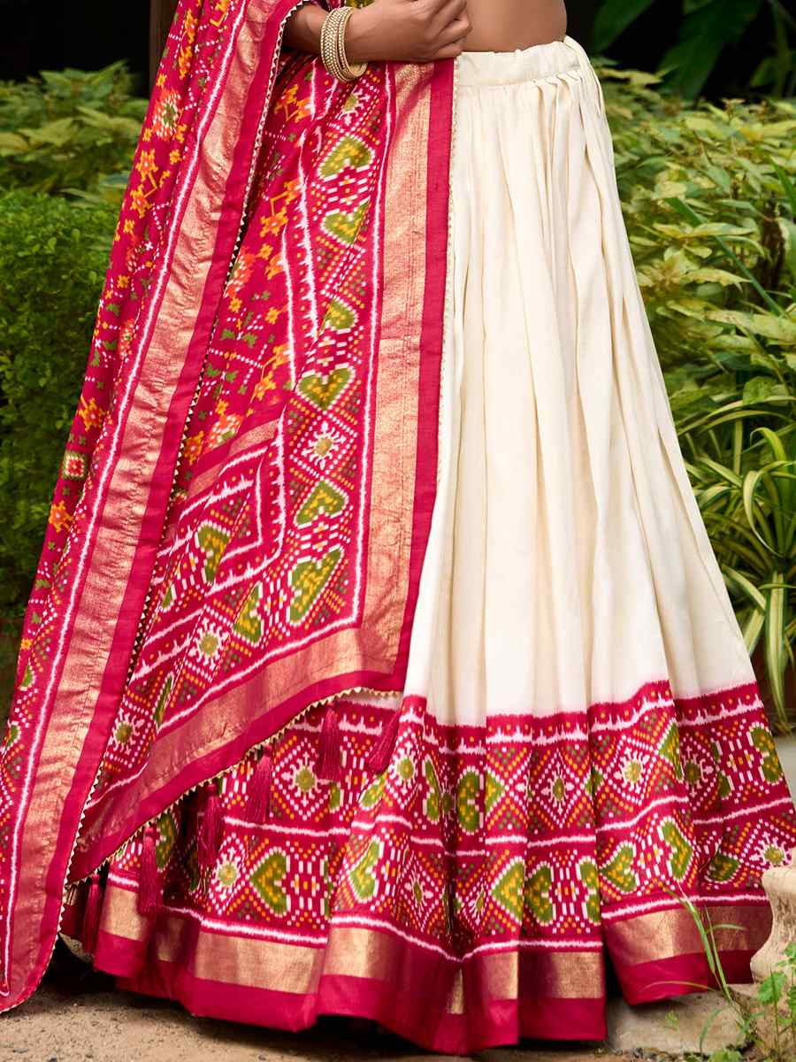 Cream Tussar Silk Embroidered Party Reception Wedding Lehenga Choli