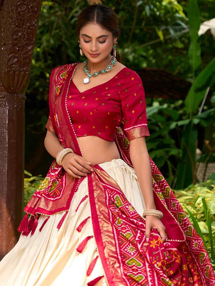 Cream Tussar Silk Embroidered Party Reception Wedding Lehenga Choli