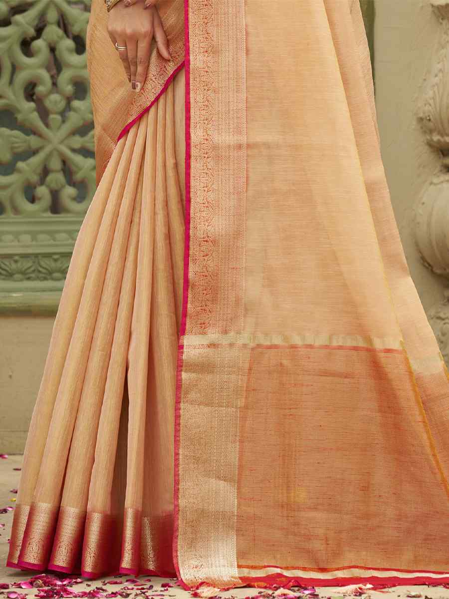 Cream Tussar Silk Handwoven Wedding Festival Heavy Border Saree